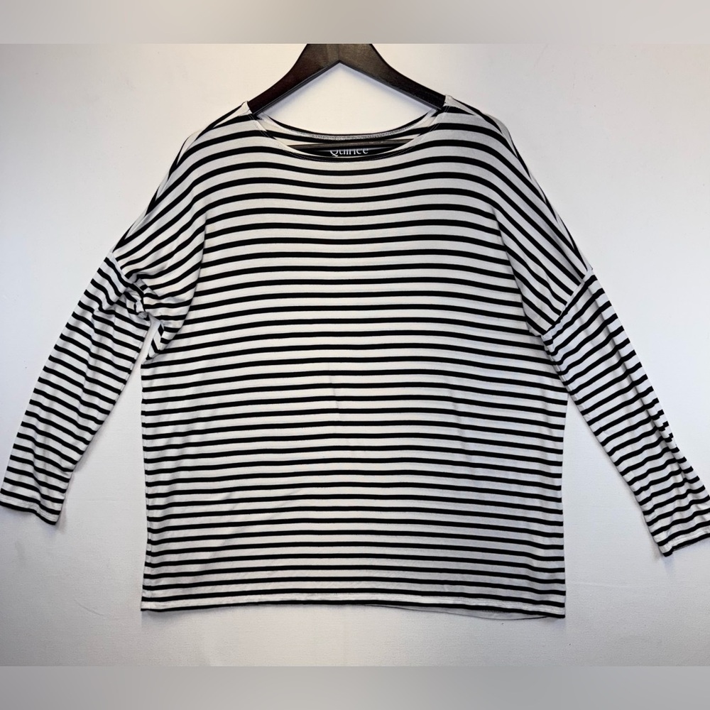 Quince Black and White Striped Long Sleeve Tee